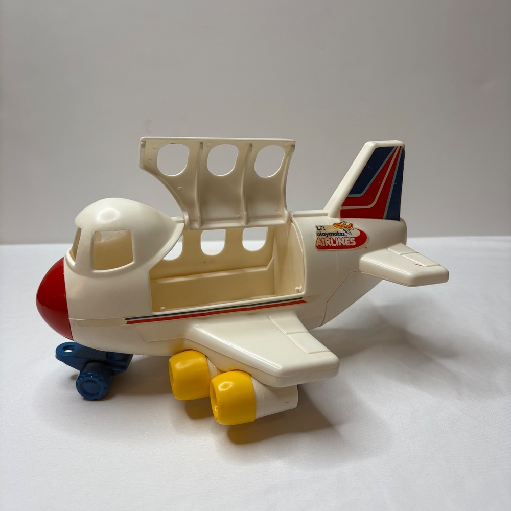 Vintage Lil Playmates Airlines Toy Airplane White Red Blue Yellow Jet Plane